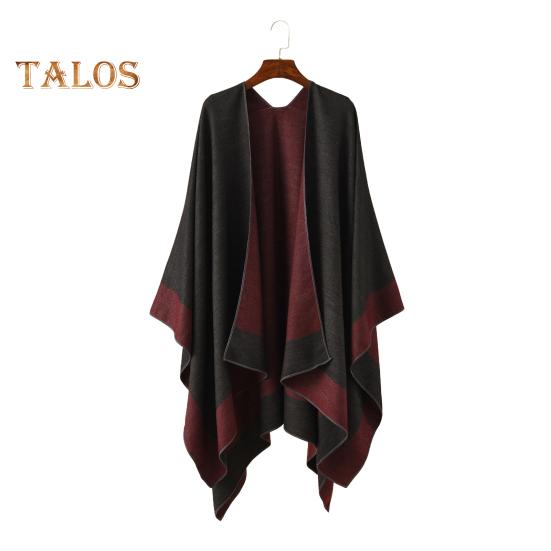 Women Warm Shawl Wrap Fall Winter Double-Sided Open Front Cape with Color Contrast Multiple Ways to Wear Poncho Sweater
