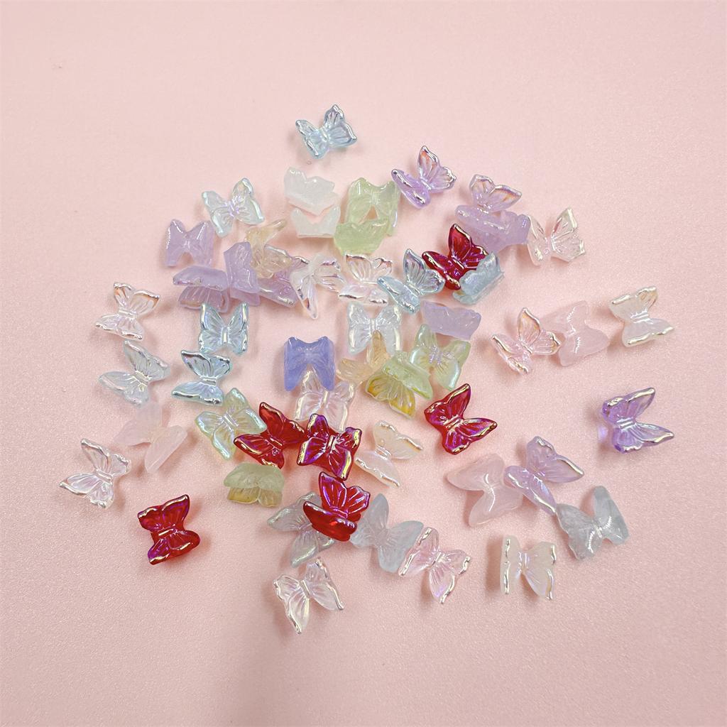 100Pcs 6mm AB Nail Art  Handmade No Holes Butterfly Shape Resion Beads Spacer Beads Loose DIY For Jewelry Makeing Charms Colour