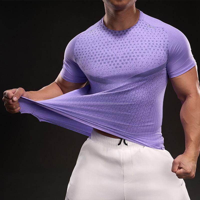 023103 Summer 2025 American Casual Short-sleeved Fashion Sporty Elastic Fitness Outdoor Round Neck T-shirt for Men