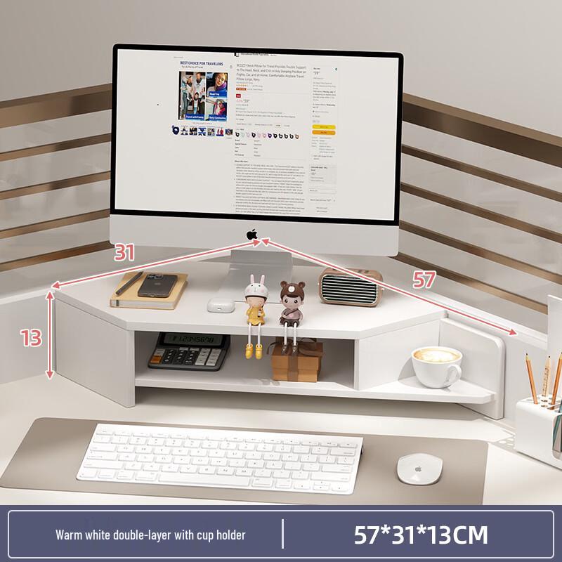 OLOEY Double Layer White Computer Monitor Riser with Cup Holder