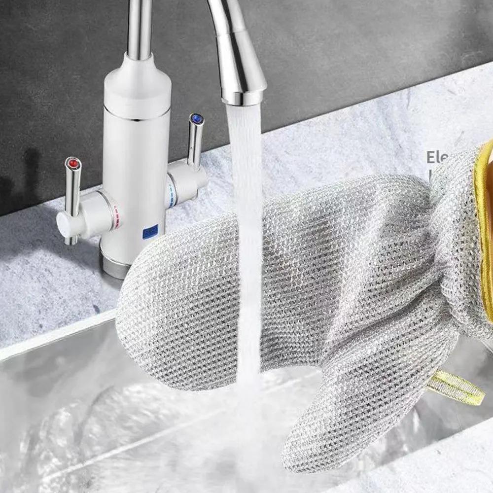 2PCS Kitchen Wire Cleaning Cloths Waterproof Thicken Dishwashing Gloves Pots Stove Top Non-Scratch Dishes Rags Household
