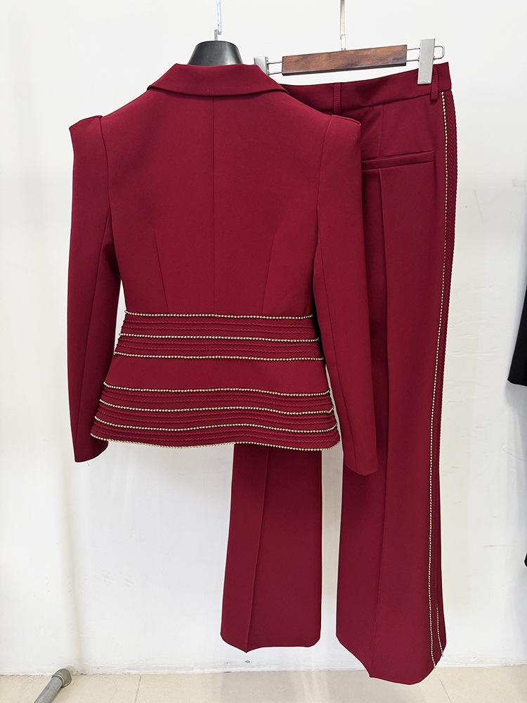 Spot 2026 Celebrity Temperament Slim Fit Two-Piece Suit with Copper Chain and Beaded Long Pants
