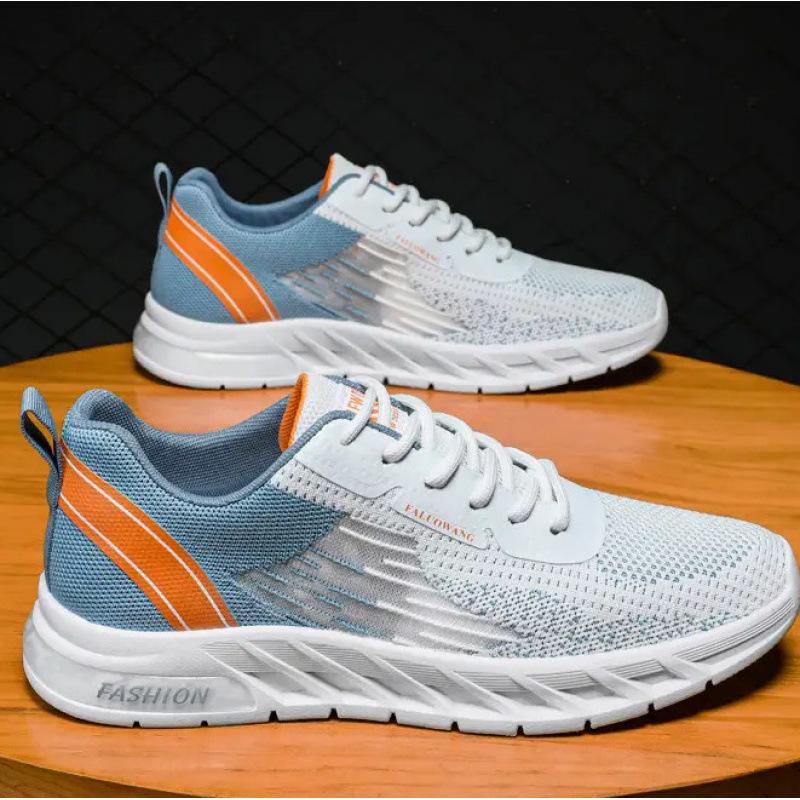Men's shoes spring 2 new fly-woven mesh sneakers summer breathable white soft sole travel break