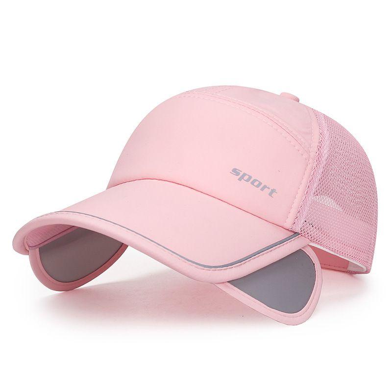 

Spring Reflective Printing Hat Summer Outdoor Retractable Big Brim Mesh Cap Men and Women Sun Shade Pull Edge Fishing Baseball Cap Pink Adjustable