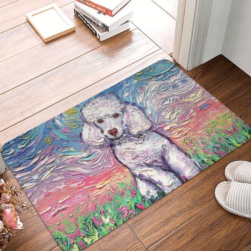 Starry Night Poodle Entrance Door Mat Anti-Slip Kitchen Bathroom Cute Pet Puppy Floor Bedroom Home Decor Rug Entrance Carpet Rug