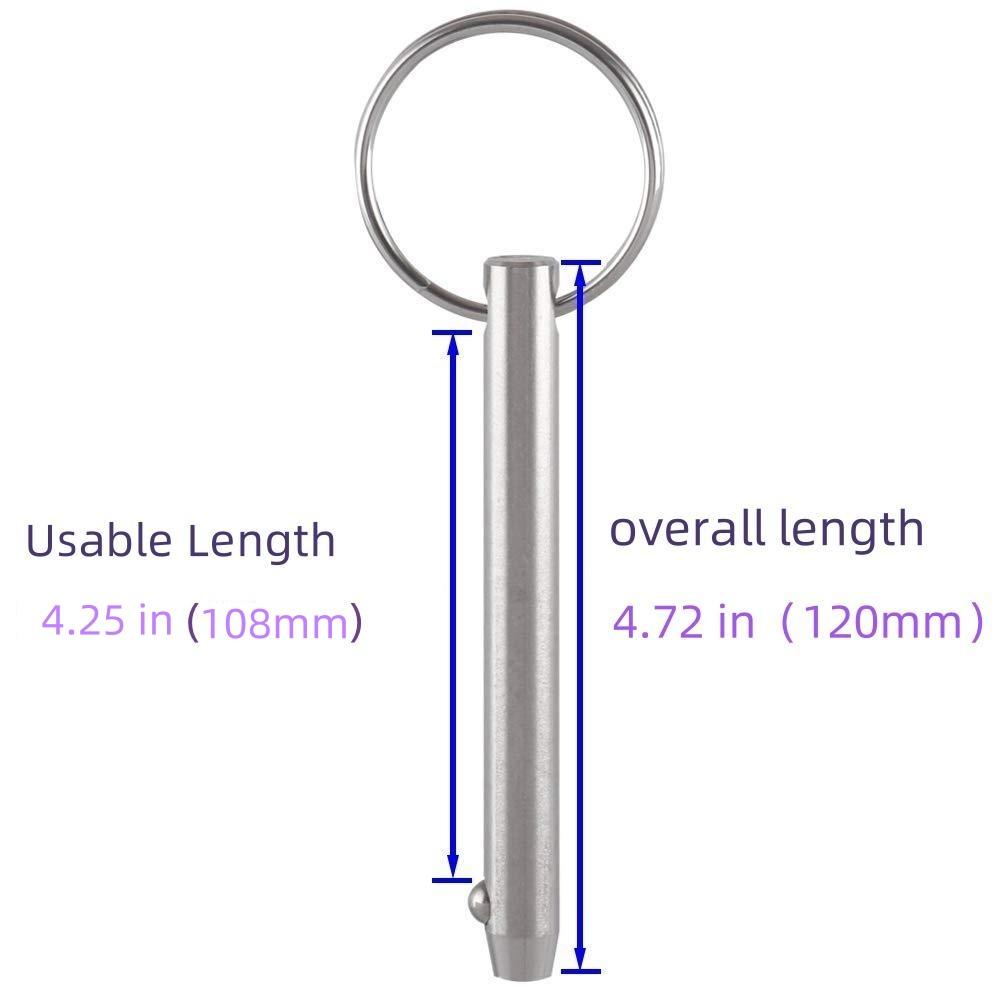 Snabbkoppling med sprint i 316 rostfritt stål – 1/4" Diameter X 4,72" Total Längd, 4,25" Användbar Längd, Biminitopp Marin Hårdvara (6.3x120mm)