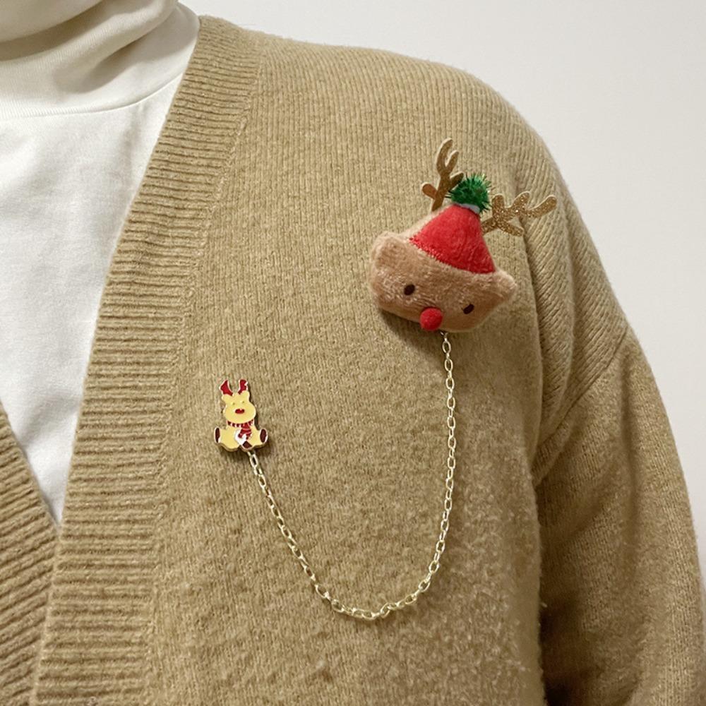 Snowman Elk Plush Chain Brooch Santa Claus Clothes Badge Pins Fashion Christmas Brooch  Xmas Gifts