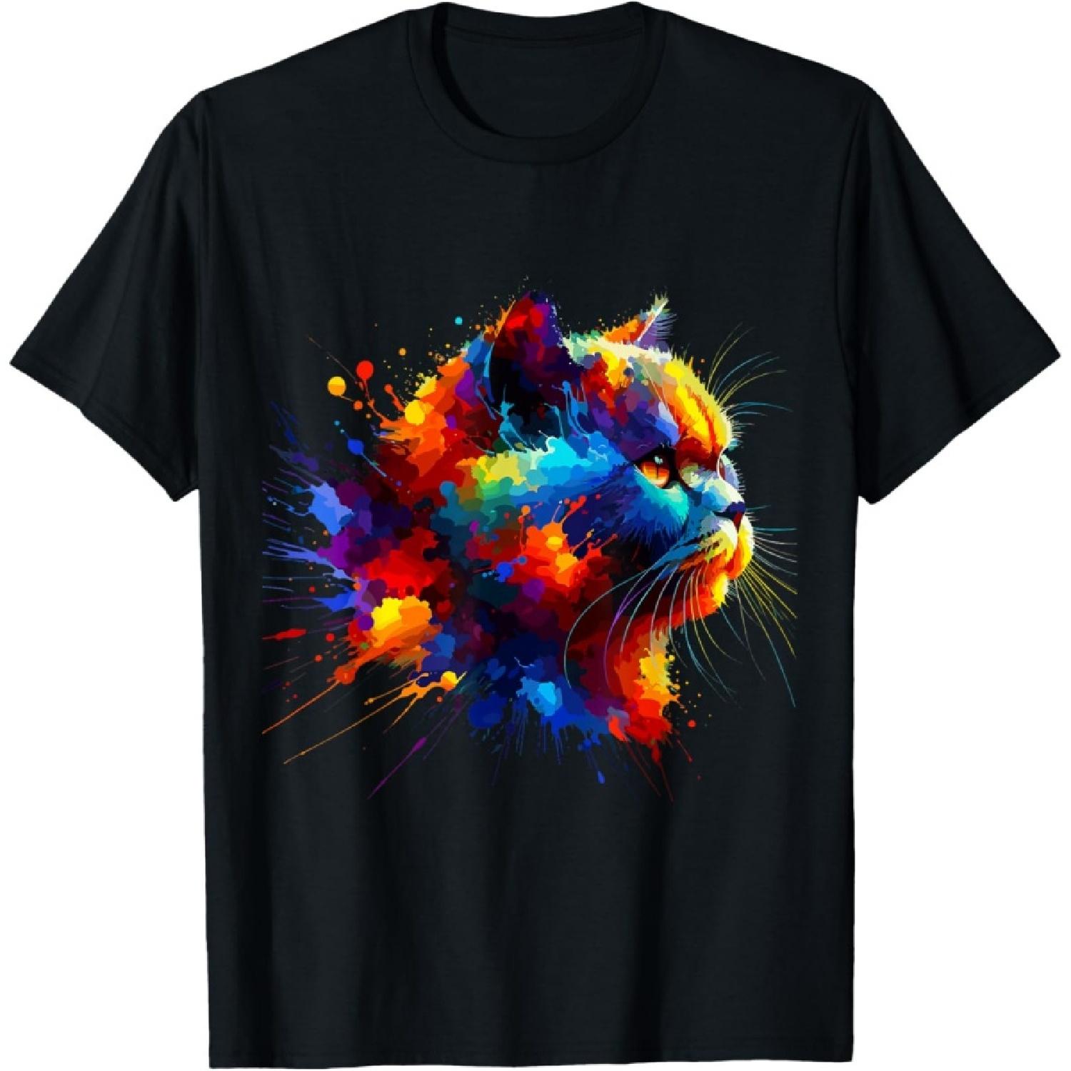 Футболка с рисунком в стиле Splash Art: Британская короткошерстная кошка S