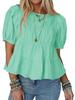 New Summer Bubble Sleeve Raglan T-Shirt Loose Casual A-Line Ruffled Trendy Top