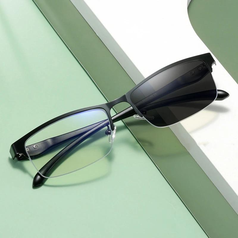 Classic Half Frame Photochromic Reading Glasses Trendy Business Far Sight Eyeglasses for Men Anti-UV Sunglasses with Degree