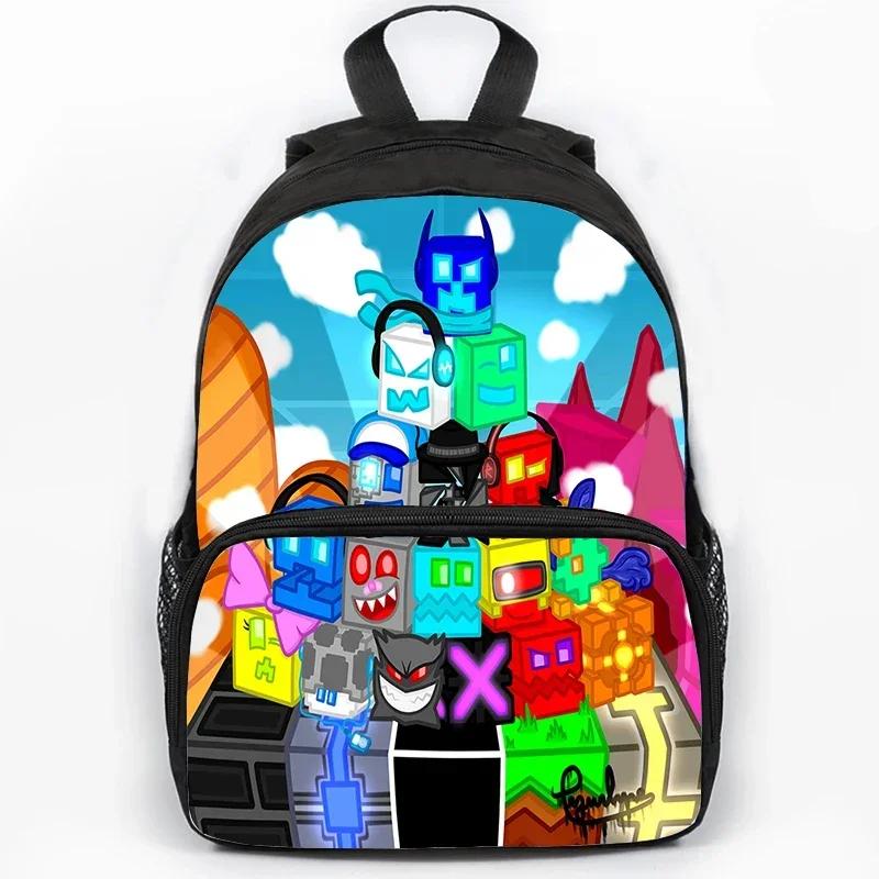 Children Large Capacity Angry Geometry Dash Print Backpack Students School Bags for Girls Boys Cartoon Bookbag Travel Backpacks