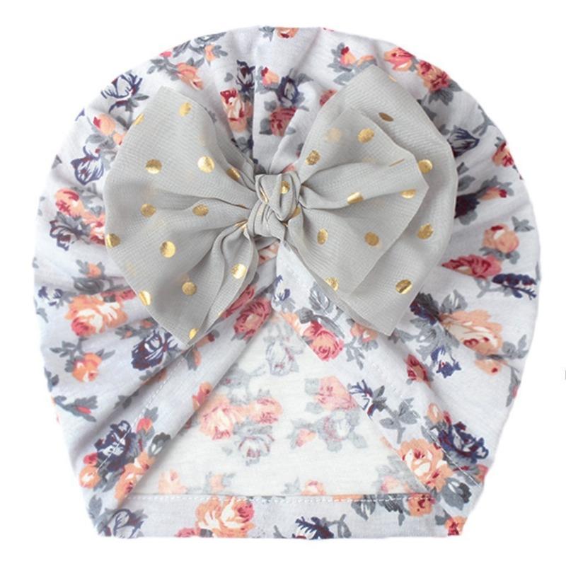 New baby boneless hat, children's printed cute hat, bronzing bow fontanelle baby fetal cap