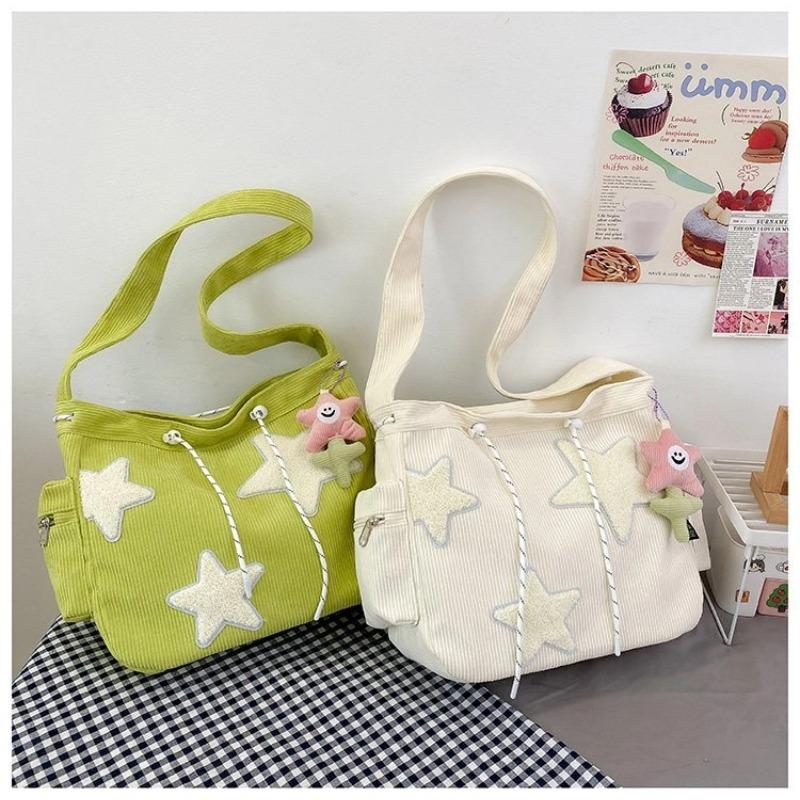 Women's Large Capacity Shoulder Bag Corduroy Five Pointed Star Crossbody Bag Versatile And Cute Student Mailman Bag Outward Commuting Tote Bag