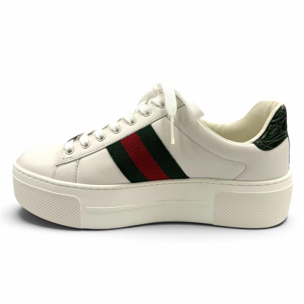 Pristine GUCCI Low Cut Sneakers Ace Web Stripe Platform Leather White 35 791399 Used