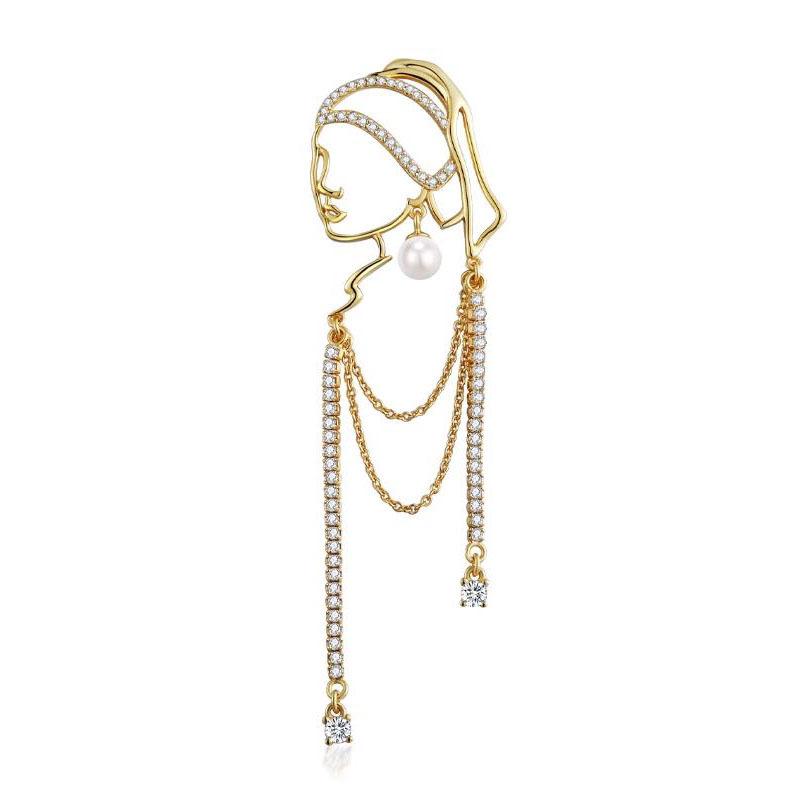 Pearl Earrings Girl Brooch - Vintage High-End Pin for Women