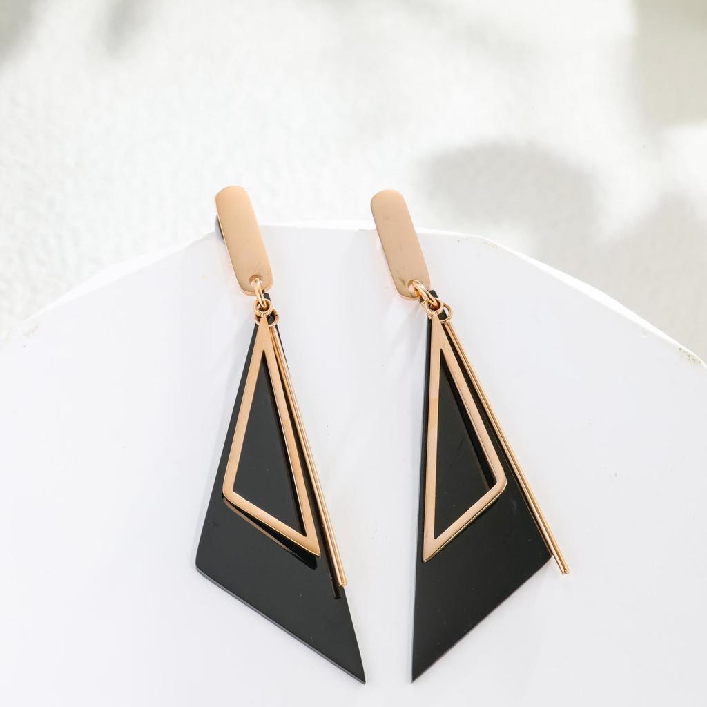 Non-titanium Steel Long Earrings Modify Face Shape Temperament Fringed Earrings Triangle Earrings Niche Personality Design