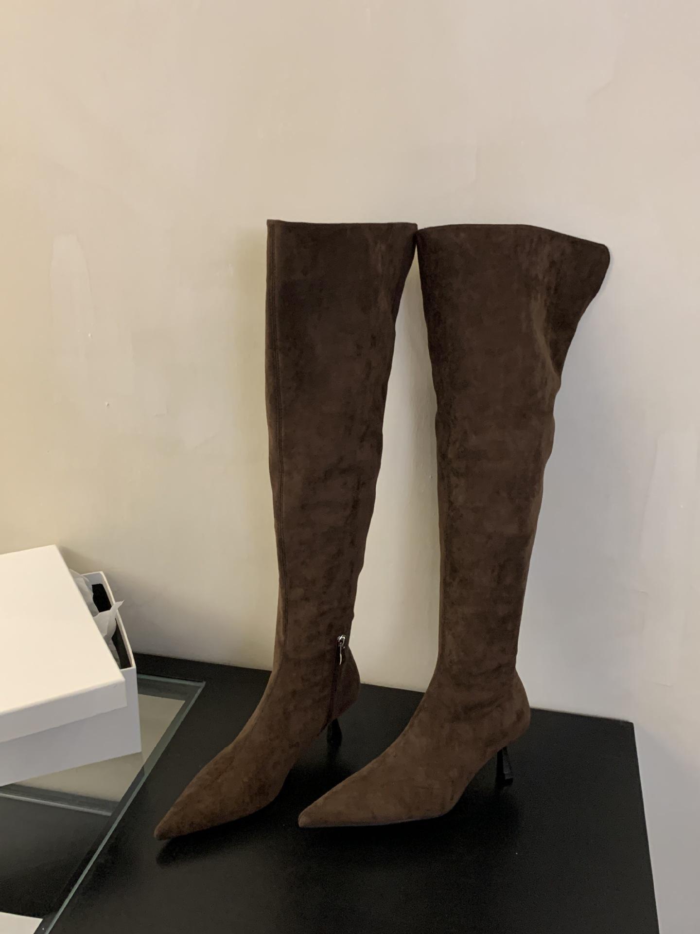 

2025 autumn and winter new fashion versatile versatile but knee long tube stacking boots thin heel high heel western cowboy boots women 39