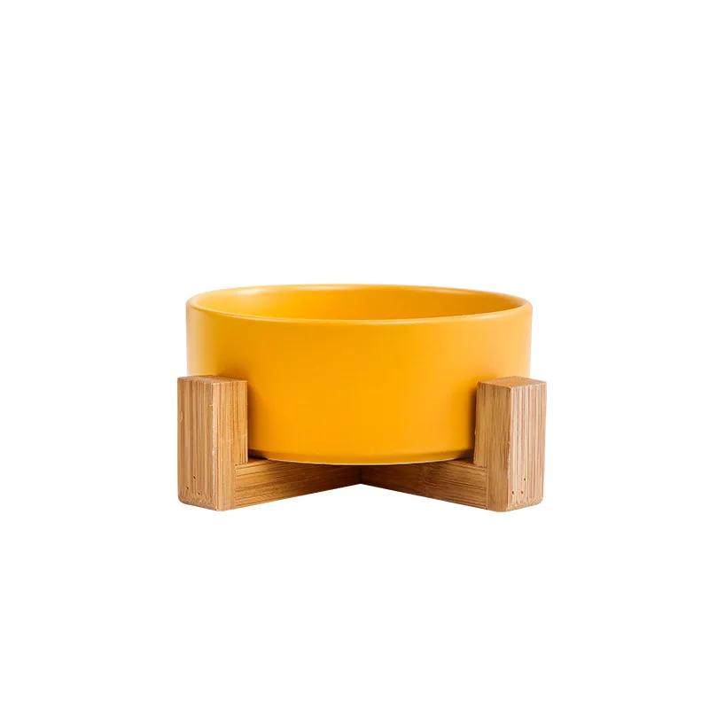 Cat bowl cerami double bowl water bowl integrated wooden rack protects cervical spine high-legged dog bowl dog bowl