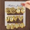 6Pair CCB Punk Metal Geometric Stud Earrings Set Fashion Creative Gold Color Water Drop Heart Charm Earrings Party  Gifts