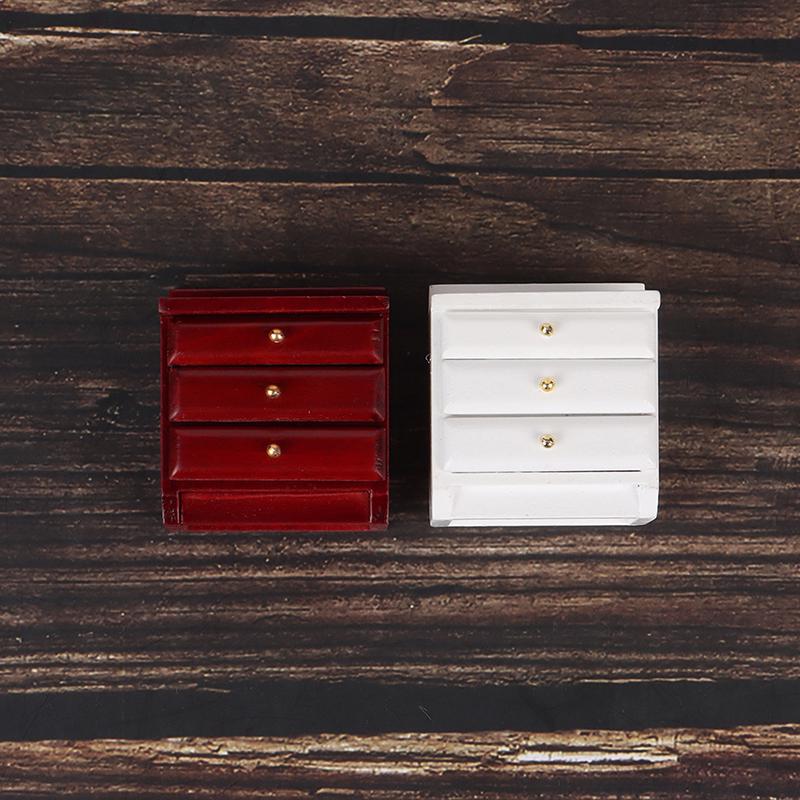 1/12 Dollhouse Miniature Wooden Bedside Cabinet Model Furniture Accessories