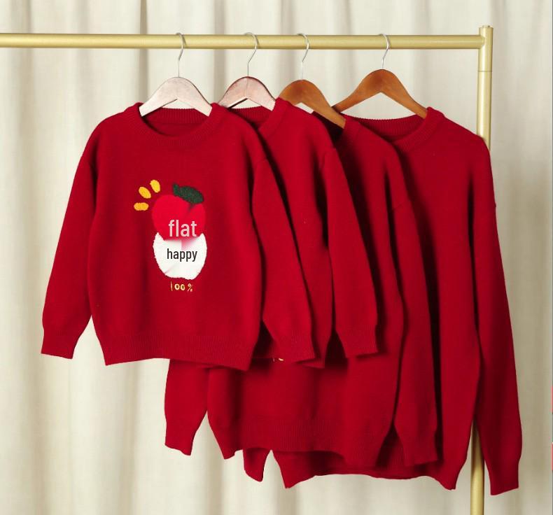 Red Family Sweater Set: Festive Year of the Horse Round Neck Jumper for Parents and Kids