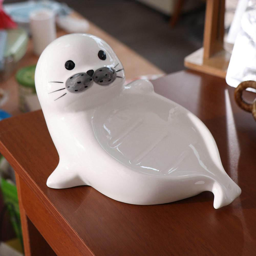 Drainable Self Draining Soap Holder Cute Bathroom Decor Organizer Sea Lion Soap Dish  Household