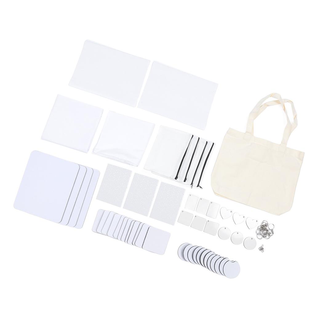 77PCS Sublimation Blank Set Heat Transfer Print Keychain Blanks for Makeup Bag Pillow Cover Mouse Pa