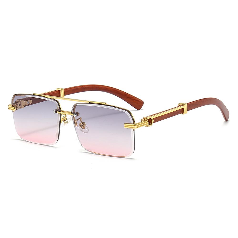 Wood Grain Square Rimless Sunglasses UV400 Retro Women Men Designer Brand Eyewear Shades Oculos Female Gafas