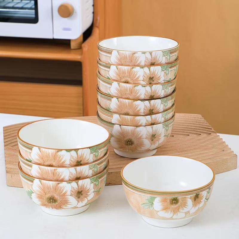Peace and Joy 10-Piece Glazed Ceramic Rice and Noodle Bowl Set, 5-Inch