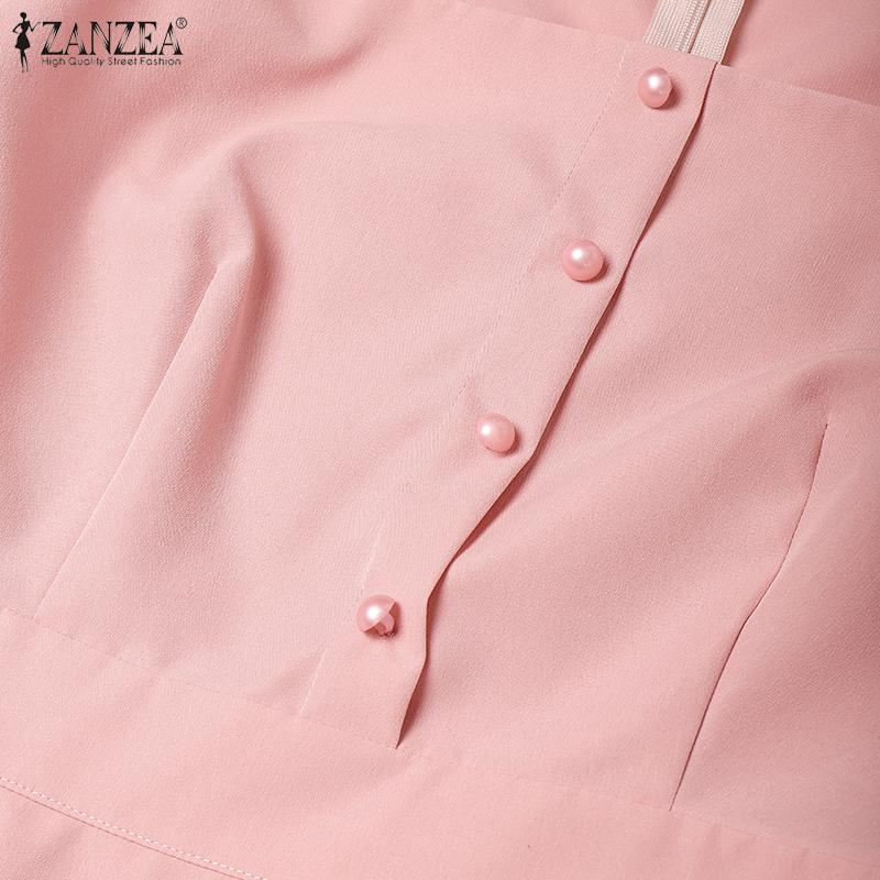 ZANZEA Women Casual Mesh Splice Short Sleeve Square Neck Summer Dress