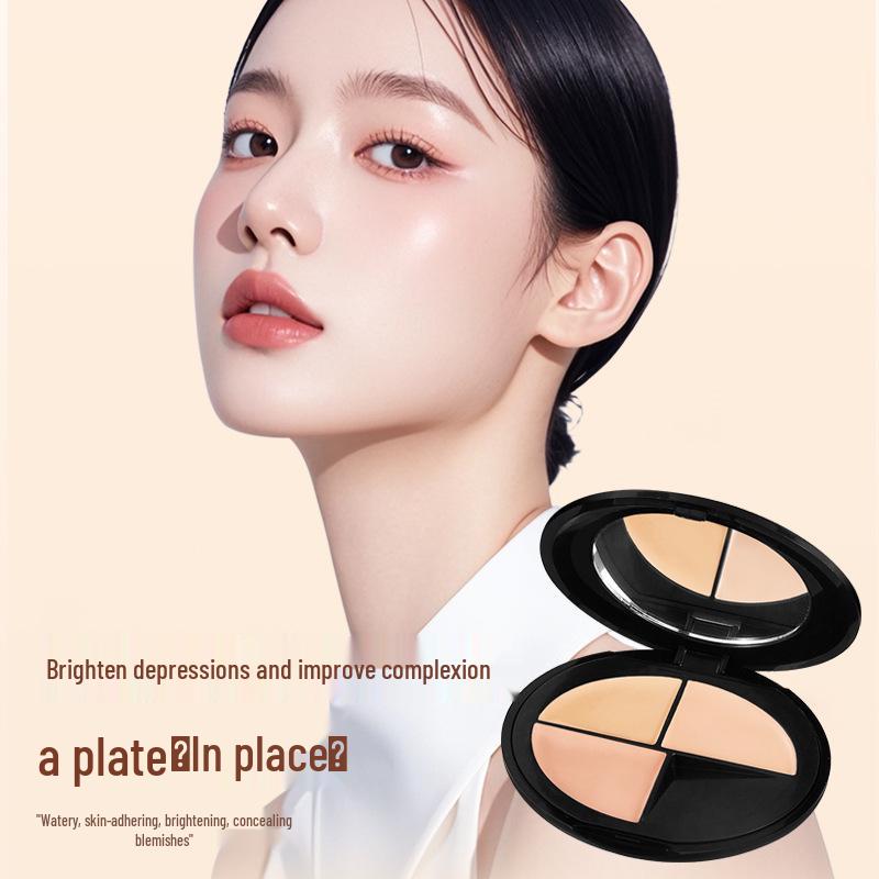 QXQY Soft Touch Three-Color Concealer: Natural Skin Tone Correction, Dark Circle Coverage, Face Brightening, Flawless Base Makeup.