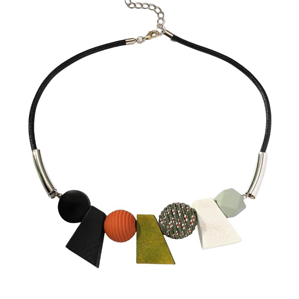Beads Simple Geometric Necklace Colorful Ethnic Style Necklace Personality Wood Necklace  Daily