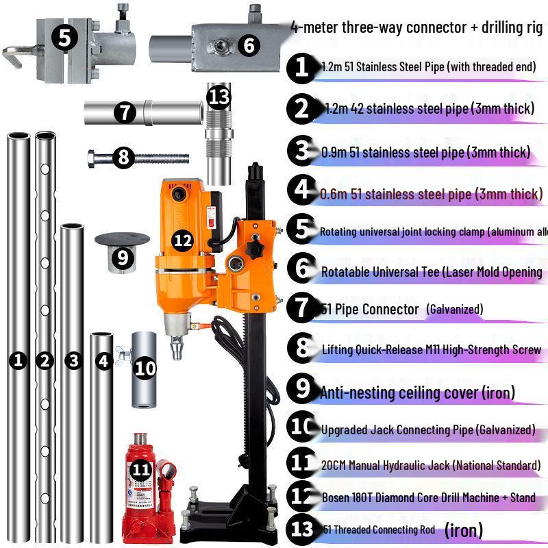 Industrial Diamond Core Drill Machine with Hydraulic Lifting Frame and Universal Stand