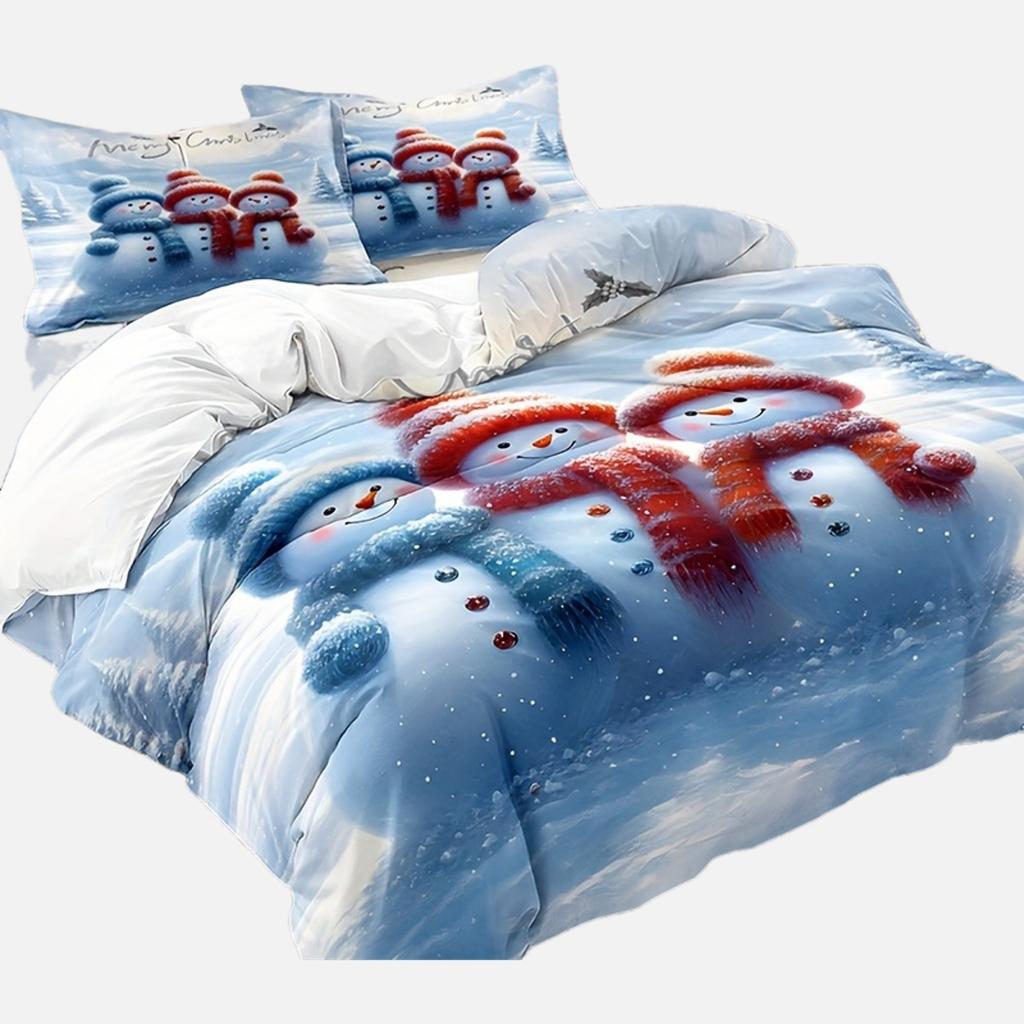 [Snowman Duvet Cover Set] 3pcs Snowman Duvet Cover Set, 3D Printed Duvet Cover with Pillowcases, Soft and Comfortable Breathable