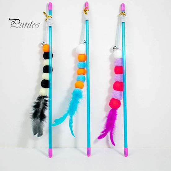 Interactive Cat Teaser Toy Retractable Rope Funny Cat Stick Teasing Wand with Bells Elastic Cord Kittens Chew-Proof Teaser Stick