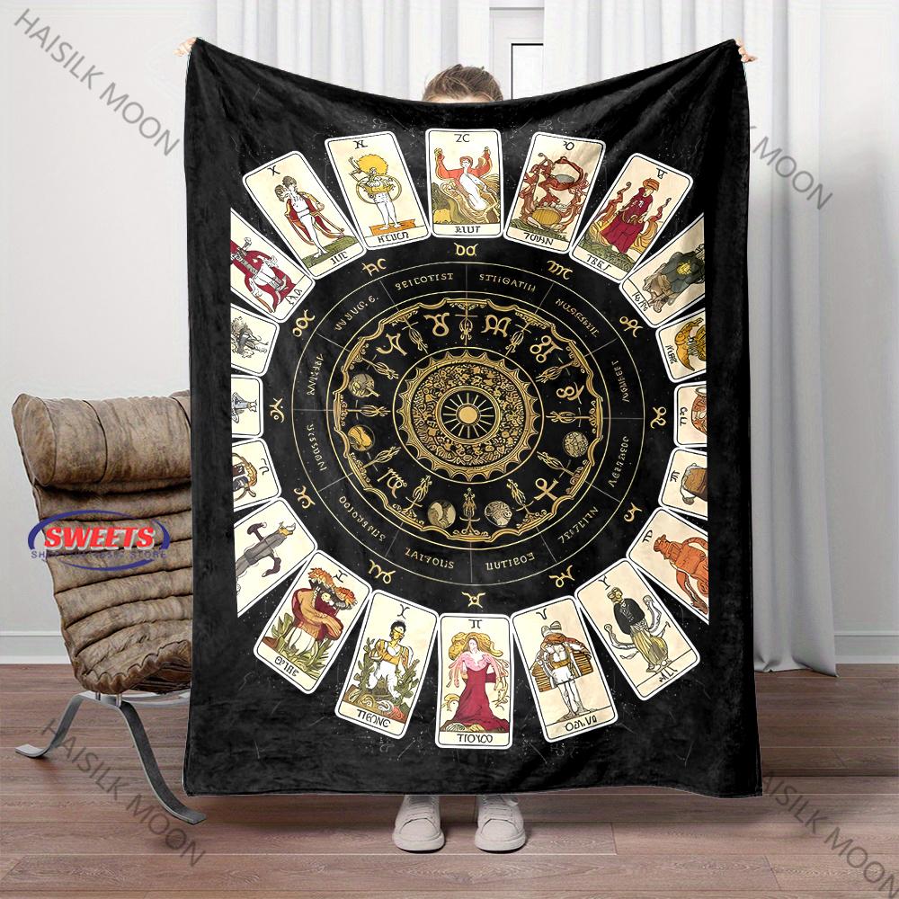 12 Zodiac Card Printed Blanket - Super Soft Bedding Divination Tarot Pattern Lightweight Home Four Season Throw & Shawl Blanket