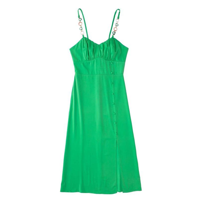 

Kaslead New Arrival Women s Clothing Fashion Style Fashion Minimalist Charm Silk Satin Texture Corset Dress Green L