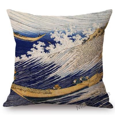 Asian Art Great Wave Woodblock Painting Hokusai Japanese Artist Culture Decoration Pillow Case Cotton Linen Sofa Cushion Cover