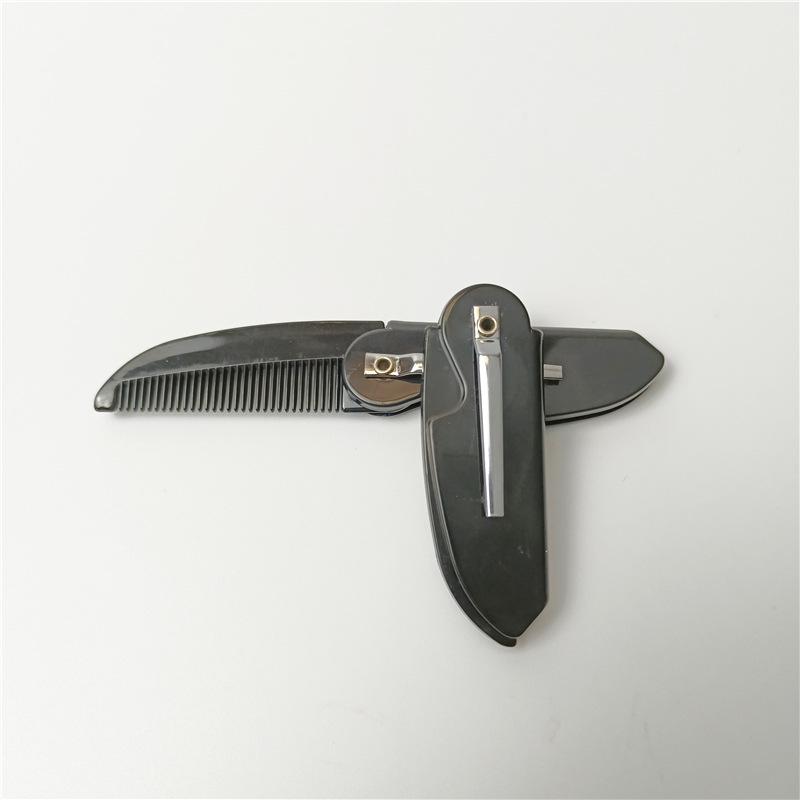 Black Pocket Folding Comb, Knife-Shaped Pompadour Comb with Clip, Portable Beard Comb