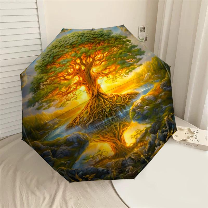 

1PC Tree of Life Automatic Open/Close Umbrella with Windproof, 8-Rib Sturdy Canopy, Durable Ribs, Fashionable Design,1294A