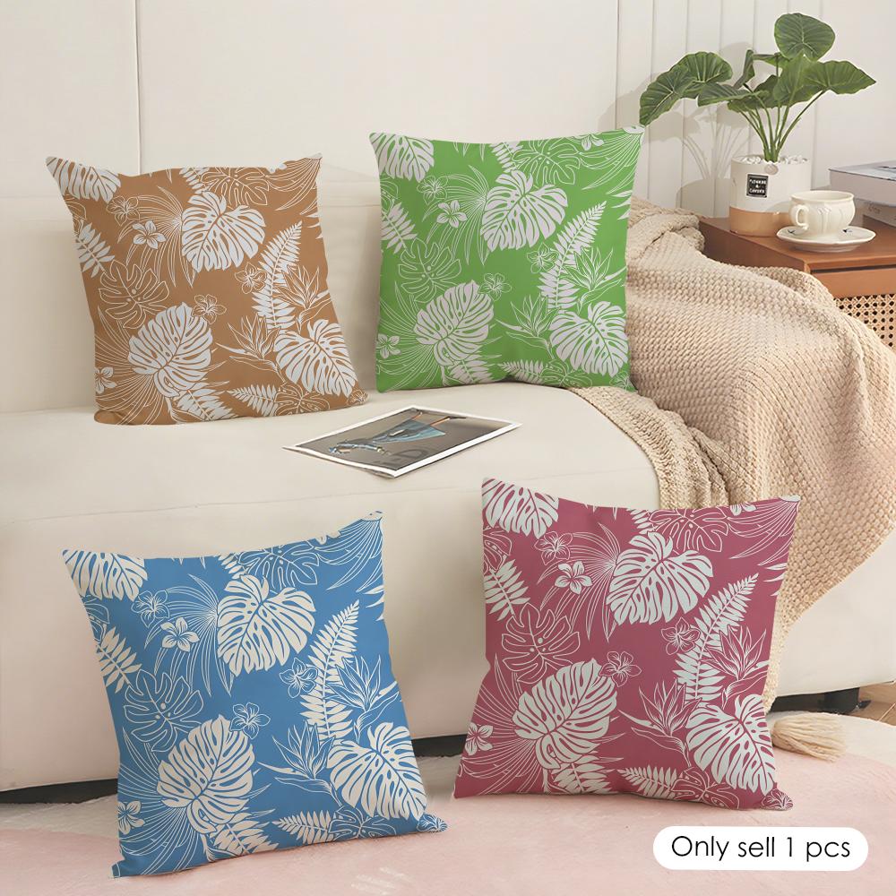 Monstera Pattern Cushion Cover Soft Short Plush Pillow Cover Smooth Cozy Texture Aesthetic Cushion Case Home Decor