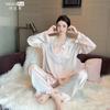 Women's pajamas, youthful sweet jacquard ice silk long-sleeve and long pants loungewear set, cute ruffle collar pajamas, spring/autumn style