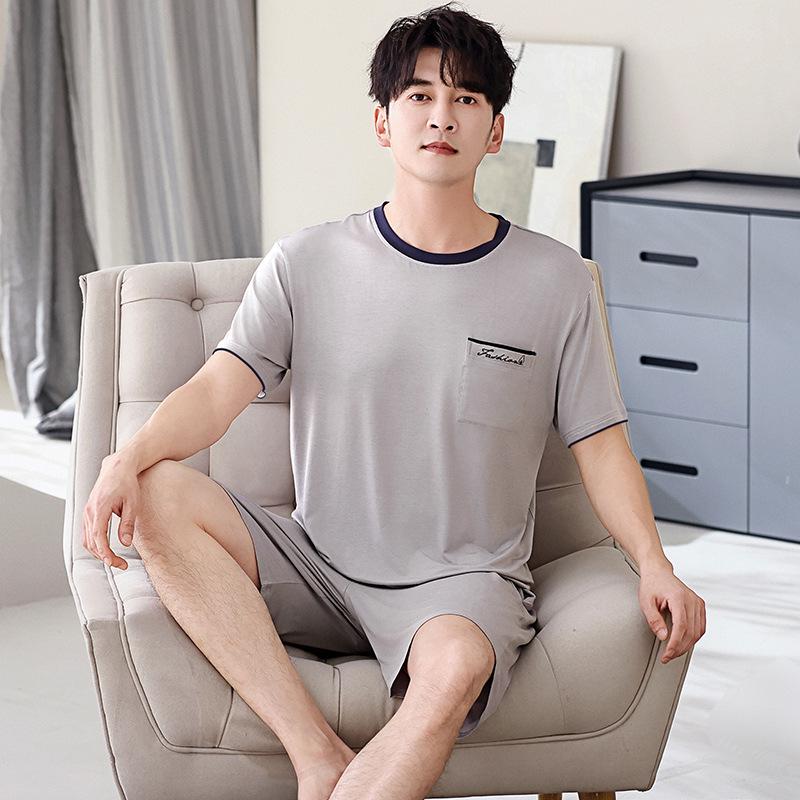 Men's Modal Summer Pajama Set: Short Sleeve & Shorts, Casual Plus Size Homewear