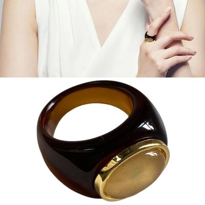 Simple Resin Geometric Ring Colorful Gemstones Punk Finger Ring Waterproof Fashion Accessory for Everyday Wear