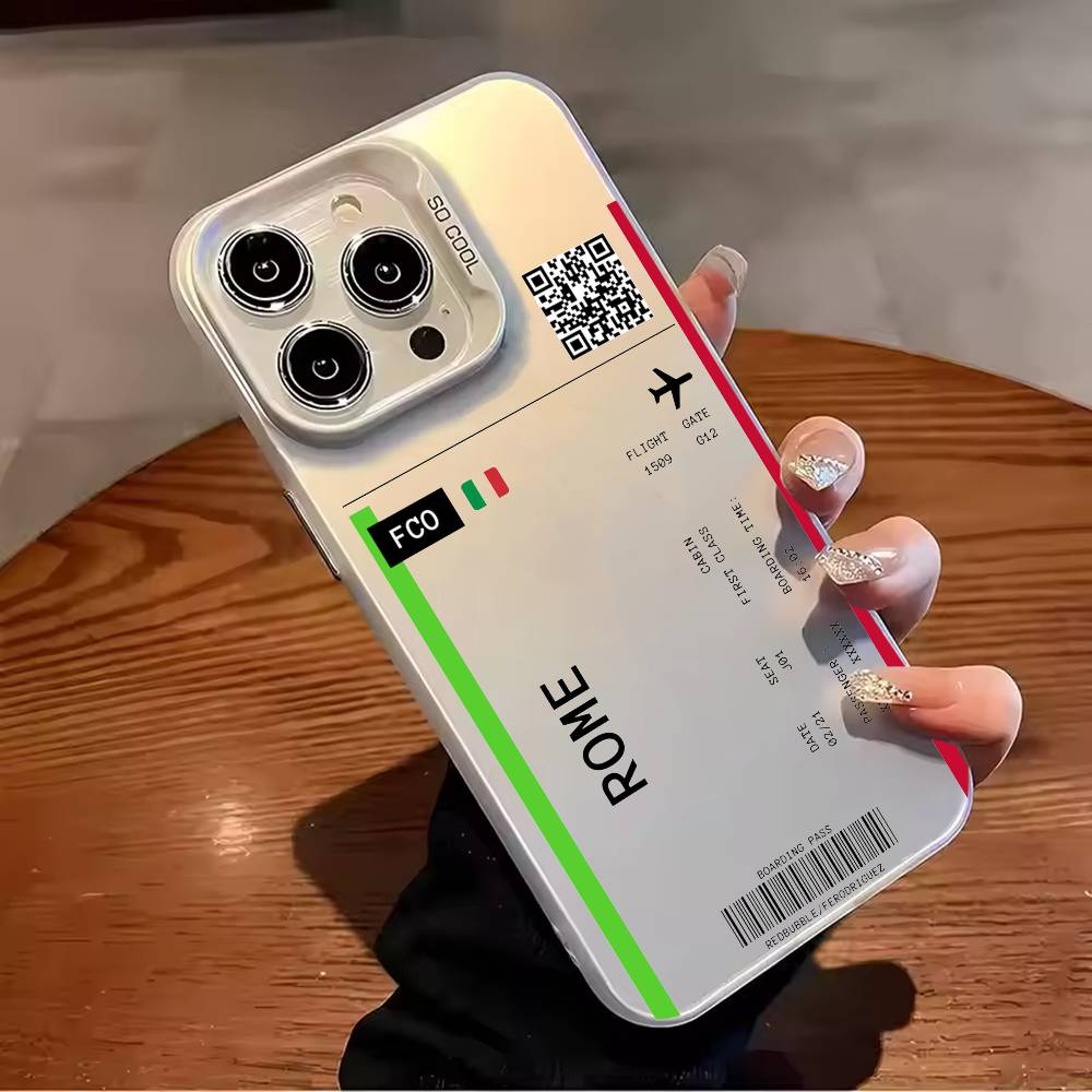 Boarding Pass Plane Ticket Phone Case For iPhone 17,16,15,14,13,12,11,Pro Max,Plus Candy Silver Cover