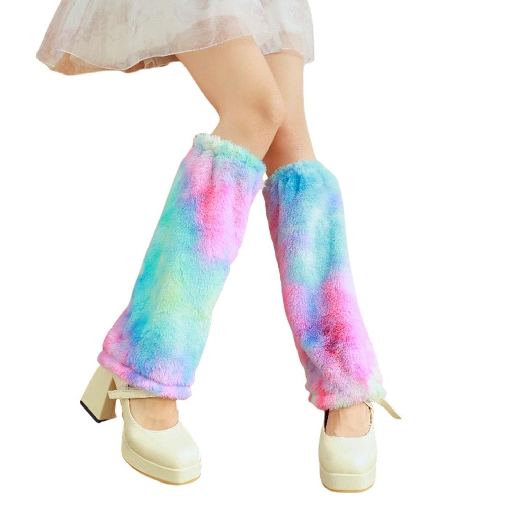 Trendy Plush Leg Warmers for Women Aesthetic Leopard Colorful Furry Boot Cuffs Leg Gaiters Sleeve Footless Long Socks