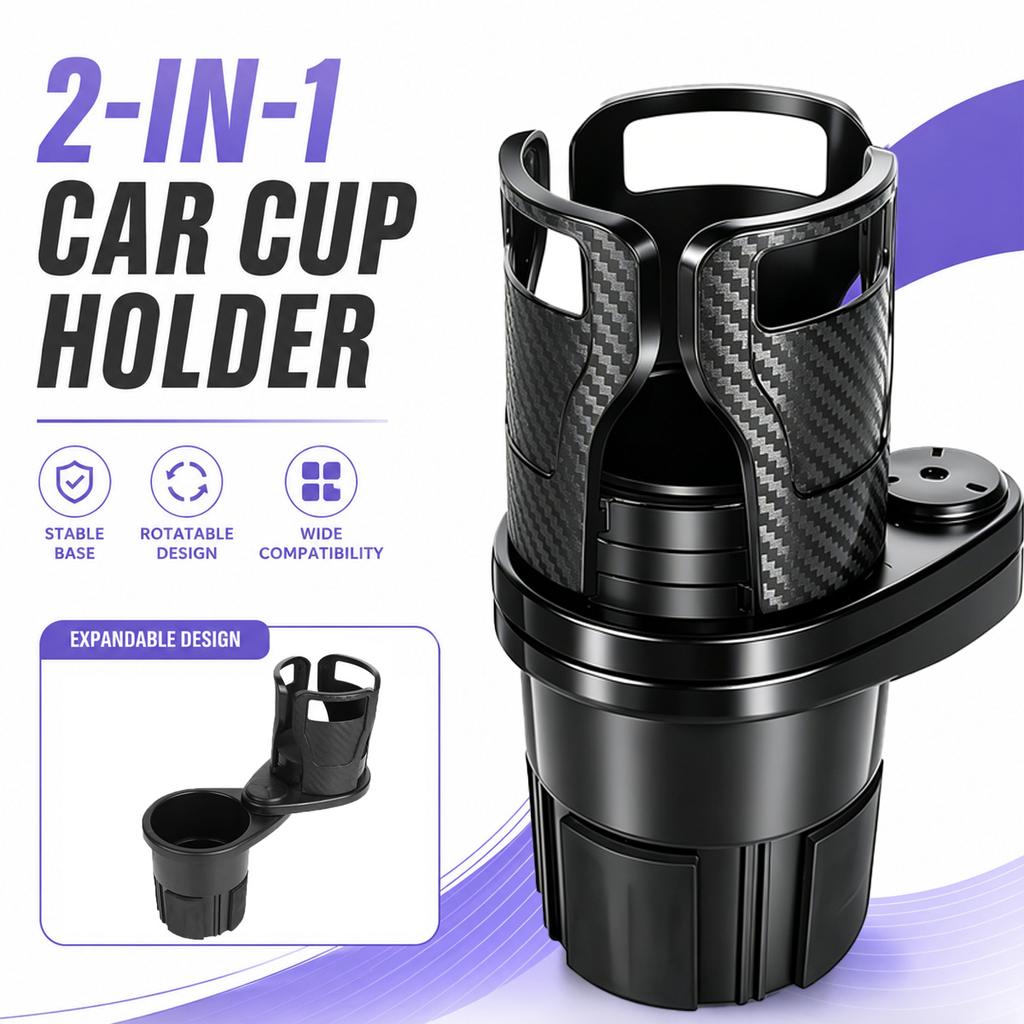 1PC Adjustable Rotating Car Cup Holder Expander Dual Layer Beverage Rack Multifunctional Car Center Console Storage Cup Holder