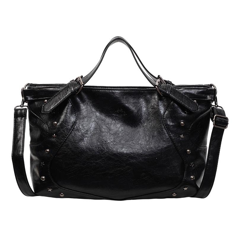 Retro women's handbag 2025 new niche retro locomotive wind rivet tote bag casual shoulder messenger bag