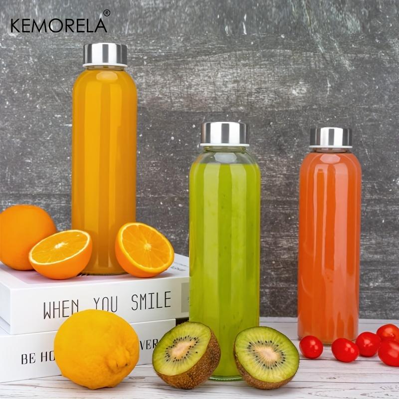 KEMORELA 3/4/6PCS Clear Glass Bottles with Lids 530ML, Reusable Glass Water Bottles with Stainless Steel Cap for Juice Milk Tea