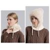 2in1 Winter Warm Ear Flap Scarf Hat Women Knit Hooded Balaclava Hat with Plush Liner Outdoor Activity Pullover Skull Hat